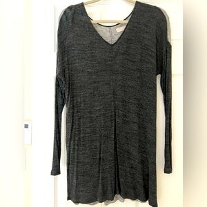 LOFT Womens Sweater Top Tunic Pullover Dk Gray/Lt Gray V Neck Long Sleeves